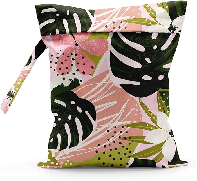 Waterproof Cloth Diaper Wet Dry Bag, Reusable Travel Beach Pool Daycare Soiled Toddler Items Yoga Gym Bag for Swimsuits or Wet Clothes Diaper Tropical Jungle Palm Wet Bag