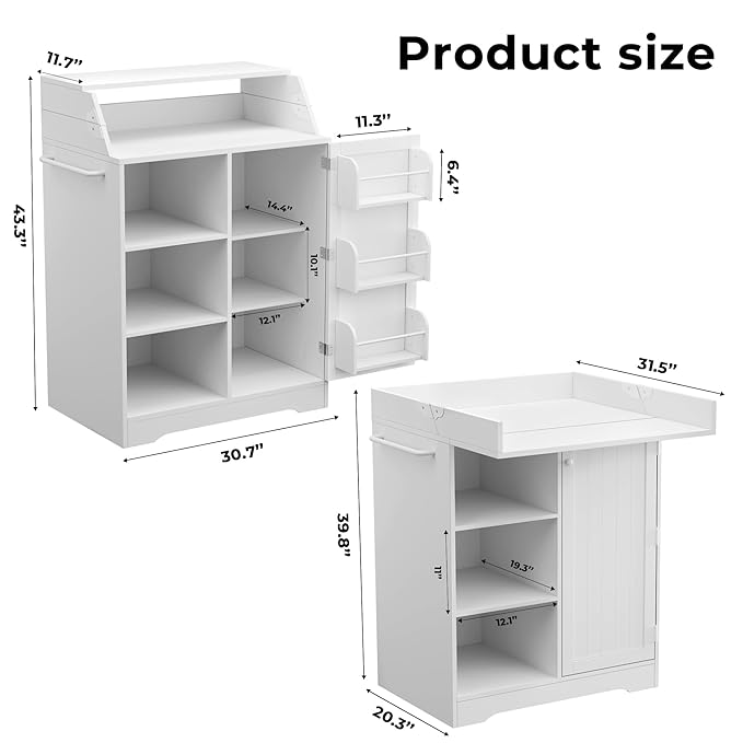 Gyfimoie Baby Changing Table with Foldable Tabletop, White Storage Cabinet with Shelf & Door Rack, Modern Diaper Changing Station with Storage, Perfect for Bedroom & Nursery (Pad Not Included)
