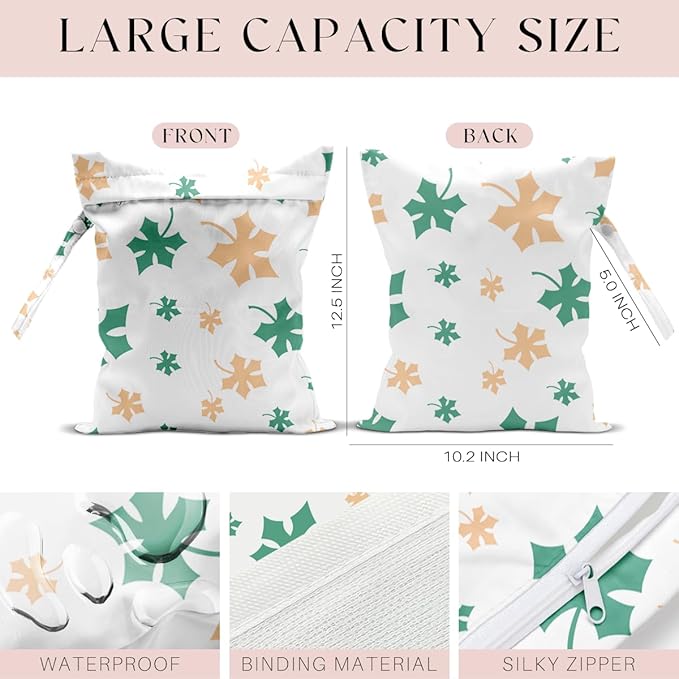 Wet Bag, Wet Dry Bag, Waterproof Swim Bags, Machine Washable Reusable Bags for Beach, Pool, Diapers, and Dirty Yoga Gym Clothes(Maple Leaf Floral Print)