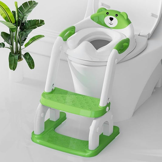 Potty Training Seat with Step Stool, Toddler Potty Training Toilet Seat with Non-Slip Step Splash Guard Safety Handles and Waterproof Cushion, 2 In 1 Toddler Potty Seat