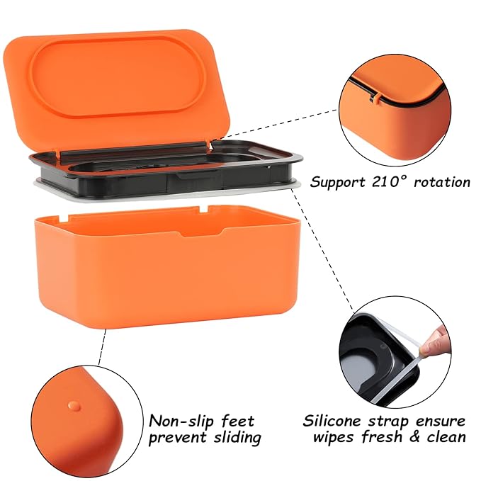 Wipes Dispenser with 4 Pack Portable Baby Wipe Case, Wipe Holder for Baby & Adult, Seposeve Refillable Wipe Container, Keeps Wipes Fresh, Easy Open/Close Wipes Pouch Case, Orange+ 4 Multicolor