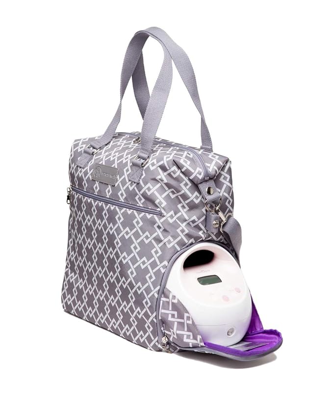Lizzy Breast Pump Bag – Stylish Pump Tote with Insulated Cooler Pocket, Laptop Sleeve & Spacious Side Compartment – Fits Portable Pumps & More – Easy-Clean, Lightweight Breastfeeding Bag (Grey)