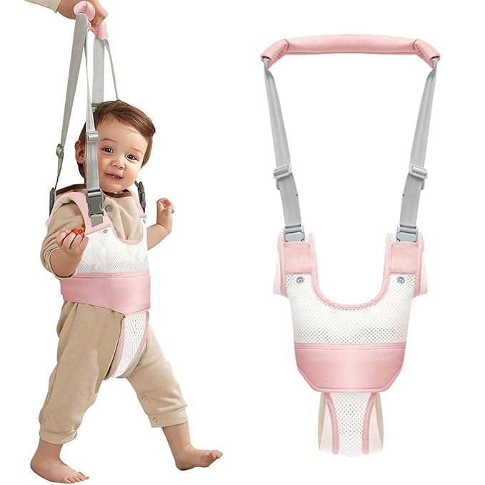 KIYUMI Baby Walking Harness Adjustable Handheld Kids Walker Helper Assistant Belt for Learning Walk Trainer Tool Walking Wing,3D mesh Pink