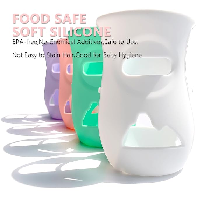 2 Pack 100% Silicone Sleeves for Avent Natural Glass Baby Bottles, Anti Breakage Baby Bottle Holder, Compatible Philips Avent Glass Natural Baby Bottle 8 oz, BPA Free (Pink-Purple)