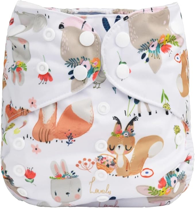 2 to 7 Years Old Cloth Diaper Nappy Pocket Reusable Washable Junior Big Baby Kids Toddler (Foxes Bunnies)