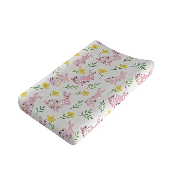 Rabbit Changing Table Pad Cover Flower Diaper Changing Pad Cover White Baby Changing Pad Cover 32''*16'' Diaper Changing Cover