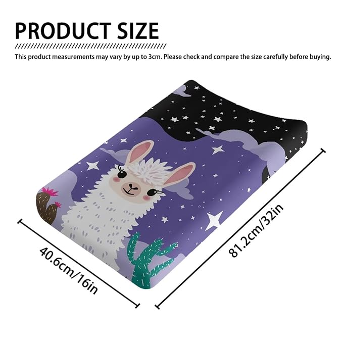 ZDCUSTOM Cartoon Alpaca Pattern Diaper Changing Table Cover Comfy Cozy Cradle Sheets Soft Changing Mat Cover Changing Table Sheet Fits 32”x16 Changing Mats Covers