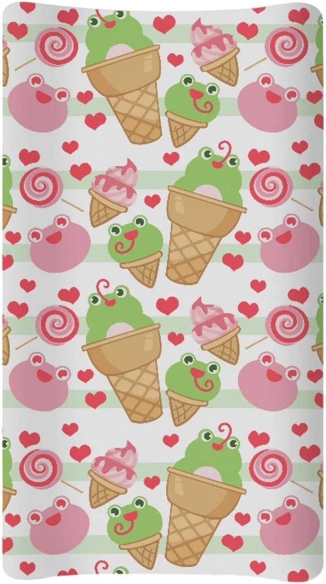 GOSTONG Frog Ice Cream Printed Baby Changing Pad Covers for Girls and Boys Comfortable Machine Washable Elastic Diaper Table Cover Baby Home Gifts