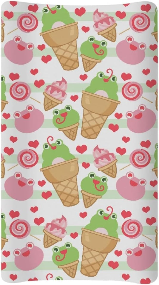 GOSTONG Frog Ice Cream Printed Baby Changing Pad Covers for Girls and Boys Comfortable Machine Washable Elastic Diaper Table Cover Baby Home Gifts