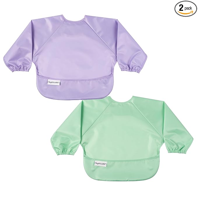Tiny Twinkle Long Sleeve Bib for Babies & Toddlers | 2-Pack Waterproof Smock Bib for Eating | Machine Washable & Mess-Proof Feeding Essentials | Newborn Shower Gift (Mermaid,6–24M)