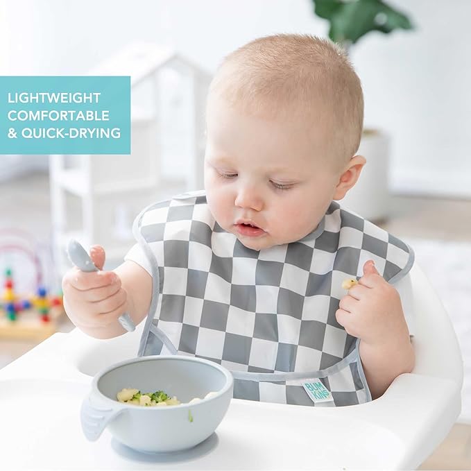 Bumkins Bibs for Girl or Boy, SuperBib Baby and Toddler for 6-24 Months, Essential Must Have for Eating, Feeding, Baby Led Weaning Supplies, Mess Saving Catch Food, 3-pk Palms and Checks