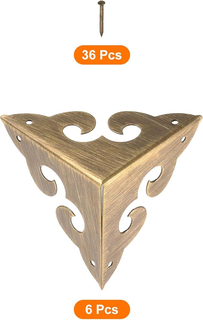 uxcell 6 Pcs Brass Edge Guard, 45mm Decorative Box Corner Cover, Corner Protector, Vintage Stair Dust Corners with Screws, Bronze