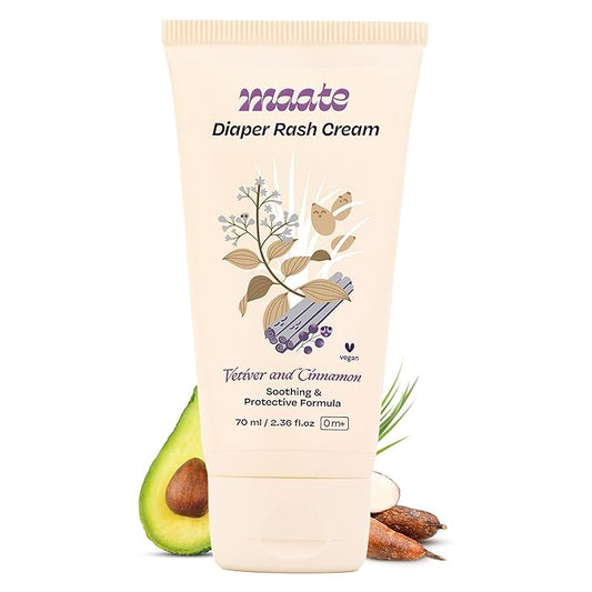 MAATE Baby Diaper Rash Cream | Provides Healing, Prevent Rashes & Irritation | Enriched with Vetiver, Cinnamon and Rosemary Oils | Dermatologically Tested & Vegan | (70 ml)