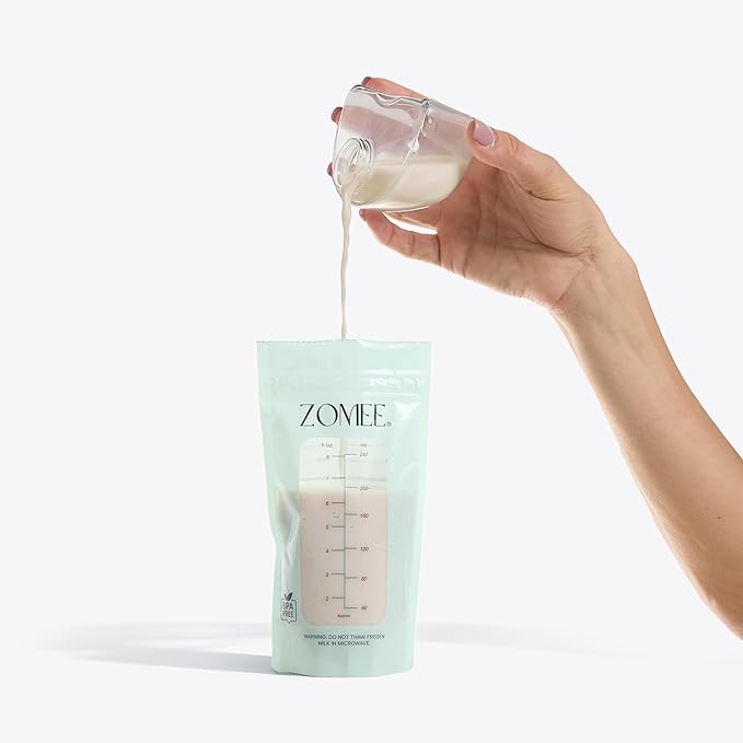 Zomee Breast Milk Storage Bags 8oz – Leakproof Double-Zip Seal, Self-Standing, Easy-Pour Design, Freezer Safe, Pre-Sterilized, BPA & Phthalate Free – Bulk Pack of 360