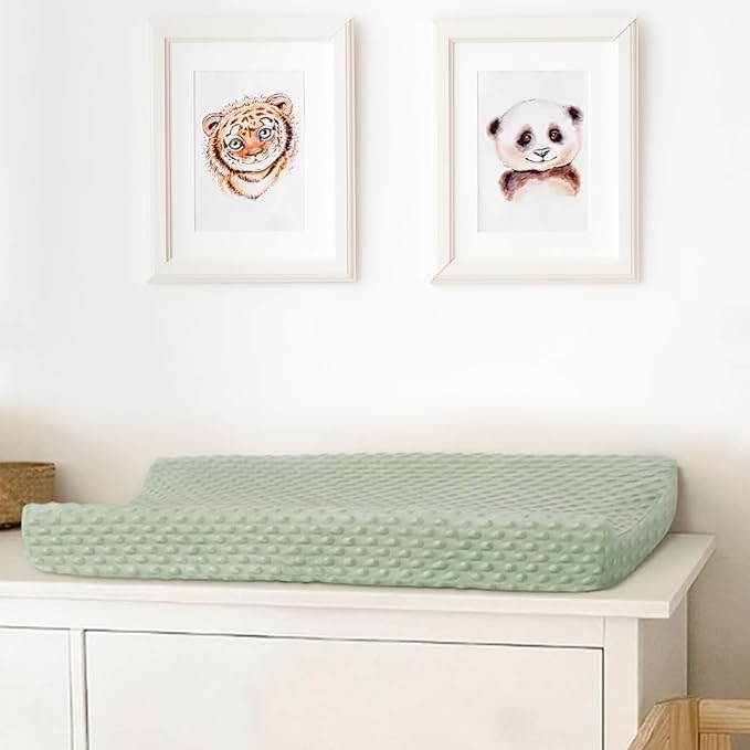 2 Pack Changing Pad Cover for Baby Boys Girls, Ultra Soft Breathable Plush Dot Diaper Changing Table Pad Cover, Neutral Fitted Changing Pad Sheets (Pristine and Green)