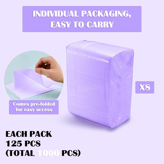 Mixweer 1000 Pcs Baby Disposable Changing Pads 13 x 18 Inch Quick Absorb Purple Diaper Changing Table Pads Sanitary Liners Soft Waterproof for Baby Child Adult Pets Travel Change Stations