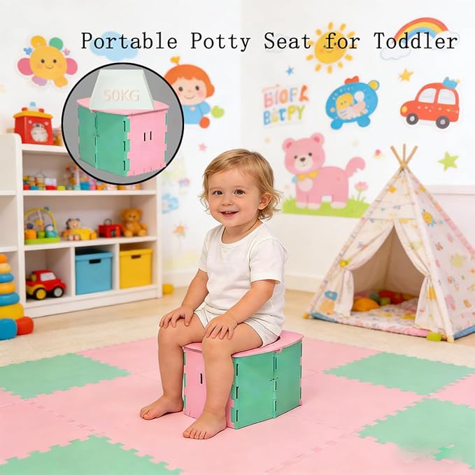 Portable Potty Seat for Toddler Foldable Travel Potty Training Toilet Seat with Cleaning Bags Reusable for Outdoor Camping, Travel potties(Yellow+Blue)