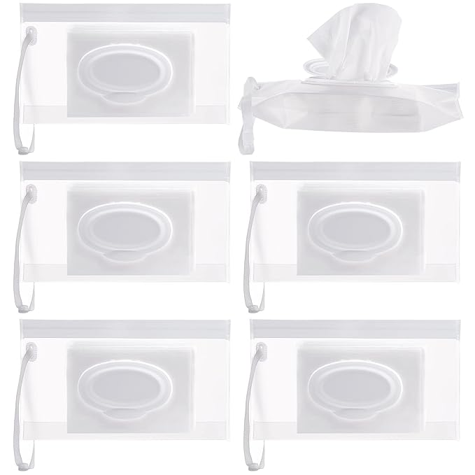 6pcs Portable Wet Wipe Pouch Dispenser, Refillable Reusable Wipe Holder, Eco Friendly Baby Wipes Dispenser Container, Travel Wet Wipe Container for Travel, Strollers, Backpacks