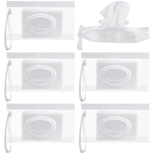 6pcs Portable Wet Wipe Pouch Dispenser, Refillable Reusable Wipe Holder, Eco Friendly Baby Wipes Dispenser Container, Travel Wet Wipe Container for Travel, Strollers, Backpacks