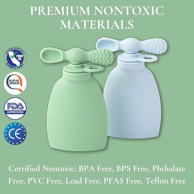 Nontoxic Reusable Baby Food Pouches - Premium Food Grade Silicone - BPA & PFAS Free - Leak-Proof Design - Easy to Clean and Dishwasher Safe (Green)
