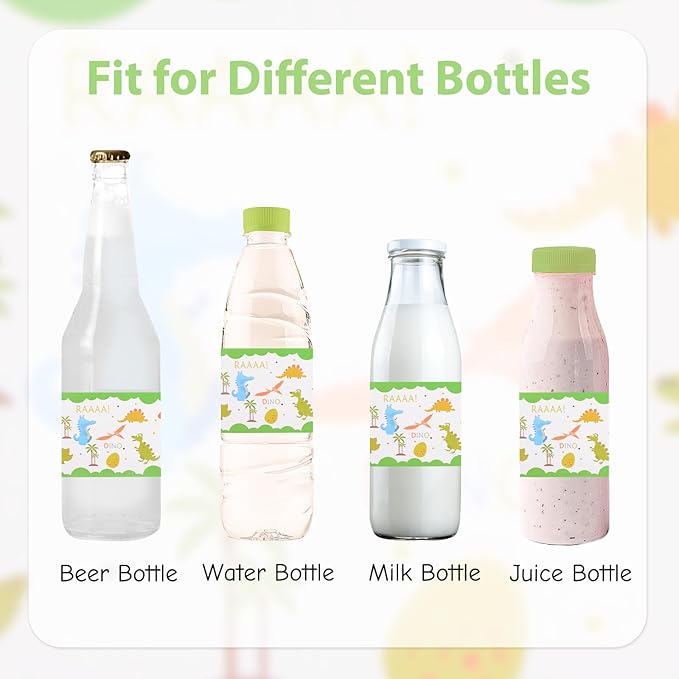 48 Pcs Dinosaur Baby Shower Water Bottle Labels Waterproof Water Bottle Wrappers Green Animal Water Bottle Stickers Baby Shower Bottle Wraps Decorations for Birthday Party