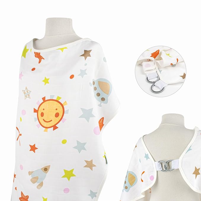 Multipurpose Muslin Cover 100% Cotton - Breathable Baby Essential, Breastfeeding, Nursing, Car Seat, Stroller Cover, Tummy Time Mat & Burp Cloth All in One (Space Pattern) (Pack of 1)
