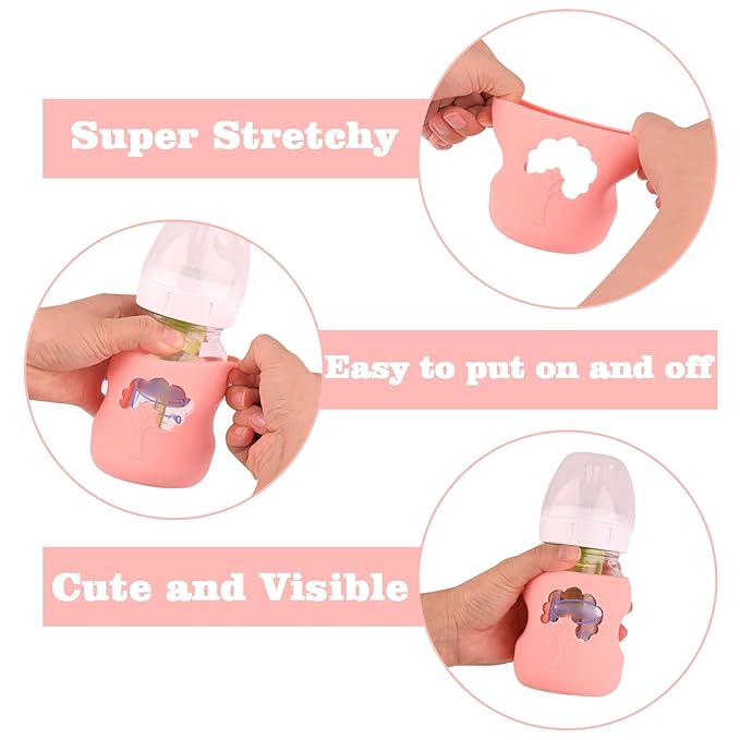 3 Pack Silicone Sleeves for Dr. Brown's Natural Glass Baby Bottles, Anti Breakage Baby Bottle Holder, Compatible Dr. Brown Wide-Neck Glass Baby Bottles 5 oz (White+Pink+Purple)