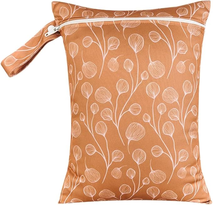 MOMIGO 3 pcs/set Wet Dry Bags for Baby Cloth Diapers - Reusable Washable for Stroller, Diapers, Travel Bags, Gym Bag 11 * 14 inch (Flower&Leaf)