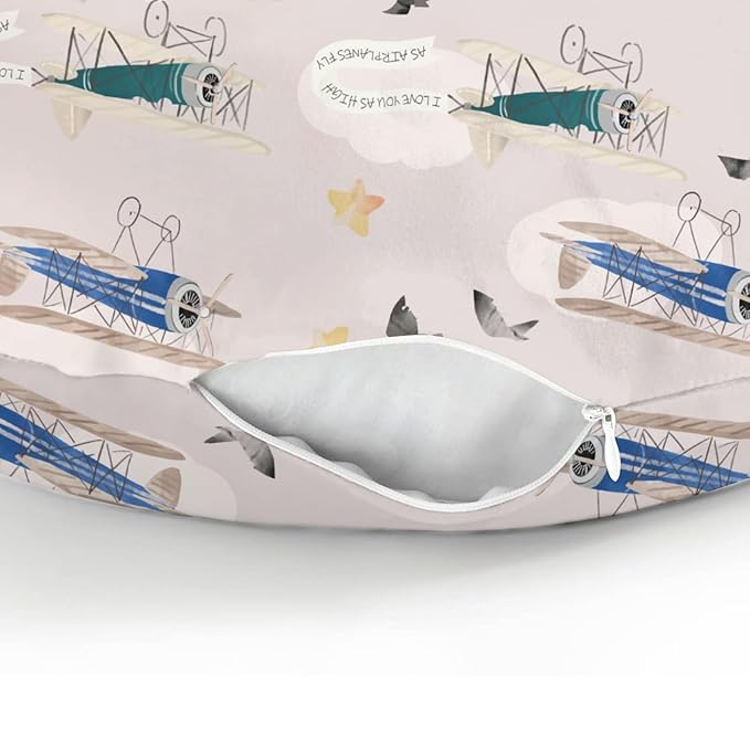 Vintage Planes Birds Sky Nursing Pillow Covers for Boy Girl Retro Flying Airplanes Baby Nursery Slipcover for Breastfeeding Pillows Aircraft Travel Soft Stretchy Removable Covers for Newborn Infant