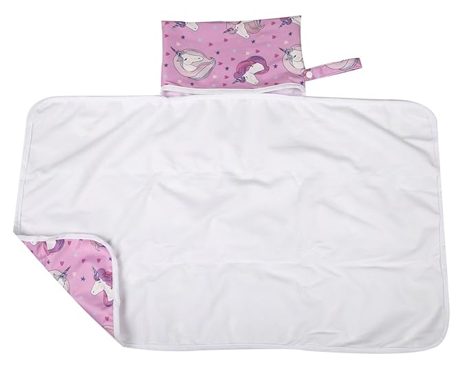 Baby Diaper Changing Mat Pad Portable Foldable Washable Compact Travel (Pink Horse)