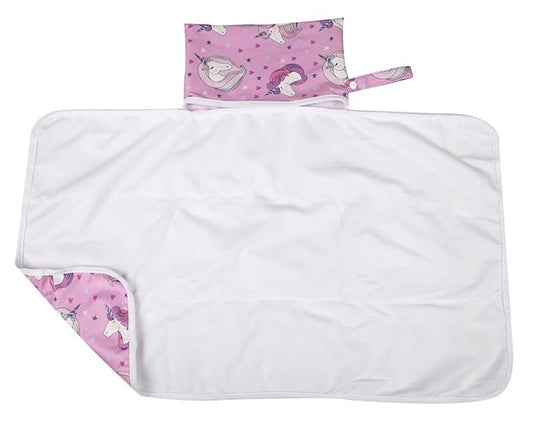 Baby Diaper Changing Mat Pad Portable Foldable Washable Compact Travel (Pink Horse)