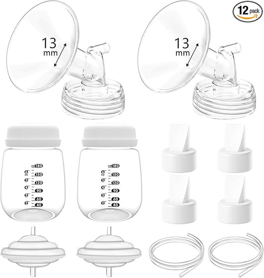 13mm Pump Parts Compatible with Spectra S1/S2/9 Plus,Spectra Replacement Pump Parts,Full Set Replace Include 13mm Flange, Duckbill Valve, Backflow Protector, Tubing and Bottle