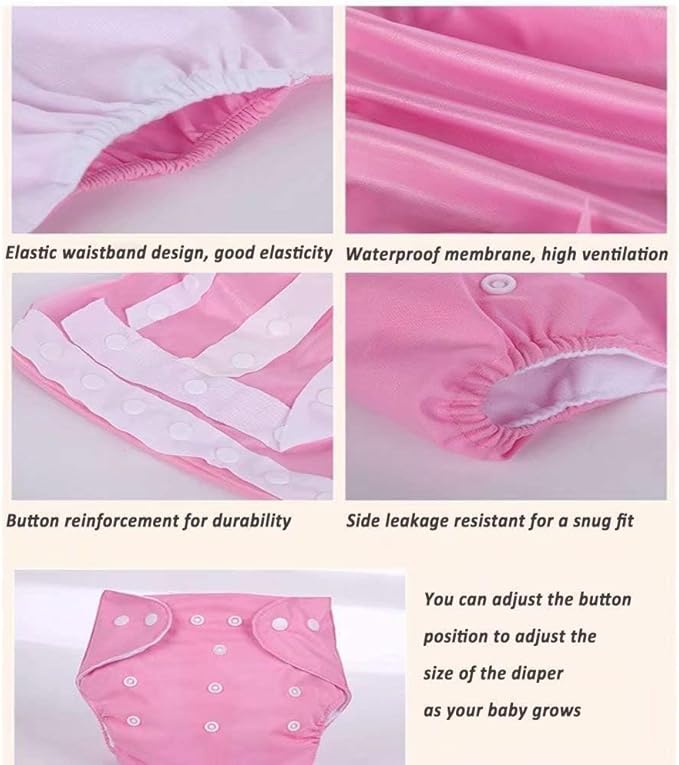 Baby Cloth Diapers Washable Reusable Diapers for Baby Girls and Boys, One Size Adjustable 7 Pack with 7 Inserts and 1 Storage Bag