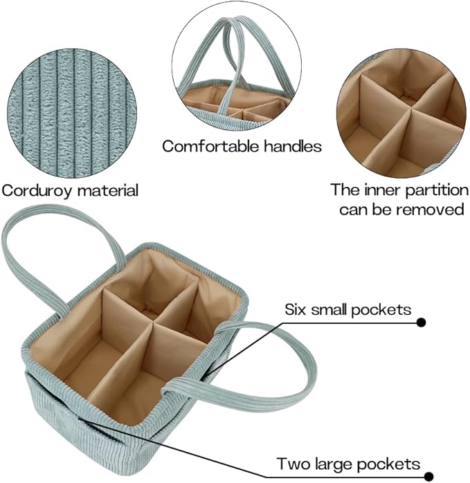Buzz&Bloom Baby Diaper Caddy Organizer, Stylish Storage Basket for Newborn Essentials and Diaper Station, Gift for Baby Shower and Registry Must-Have (Sage)