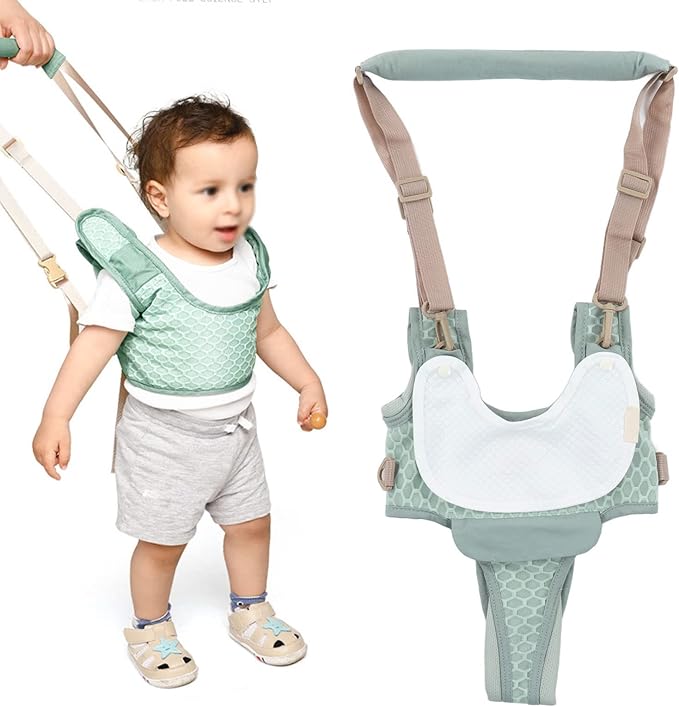 Baby Walking Harnesses, Lightweight Adjustable Detachable Crotch Pad Handheld Toddler Walk Assistant Belt Adjustable Standing Up and Walking Learning Helper for 8‑24M(Mint Blue-Profile Mesh)