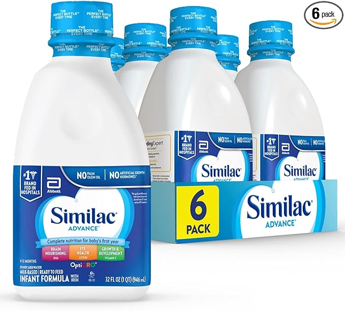 Similac Advance Infant Formula with Iron, Ready-to-Feed Baby Formula, 32-fl-oz Bottle, Pack of 6