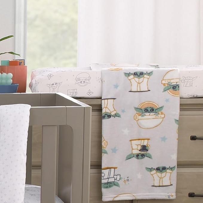 Star Wars Grogu Cutest in The Galaxy Cream and White Super Soft Contoured Changing Pad Cover