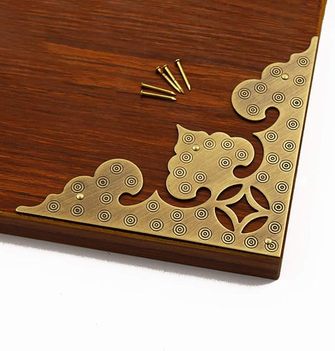 4Pcs Large Antique Brass Hollow Pattern Corner Protectors, 4" Vintage Hardware Desk Edge Wooden Jewelry Gift Box Corner Guard