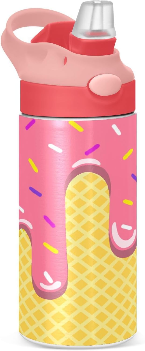 Cheetah Insulated Water Bottle 20 oz with Straw and Carry Handle Black Leopard Boys Girls Thermos Bottle Vacuum Stainless Steel Bottles Leak-Proof for Sports Travel and School