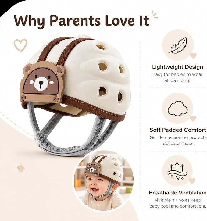 Baby Head Protection Helmet - Ultra-Light, Soft, Adjustable, Suitable for Babies 6-24 Months with Knee Pads & Non-Slip Socks Set