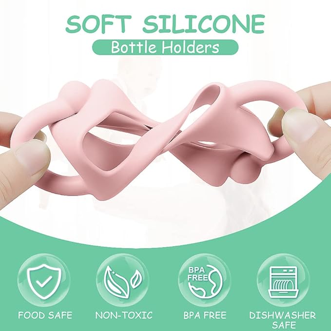 Aolso Silicone Baby Bottle Handles, 2PCS Bottle Handles for Dr Brown Narrow Bottles, Easy Grip Handles to Hold Baby Bottle, Easy Carry Handle Lightweight Bottle Handle(Pink/Orange)