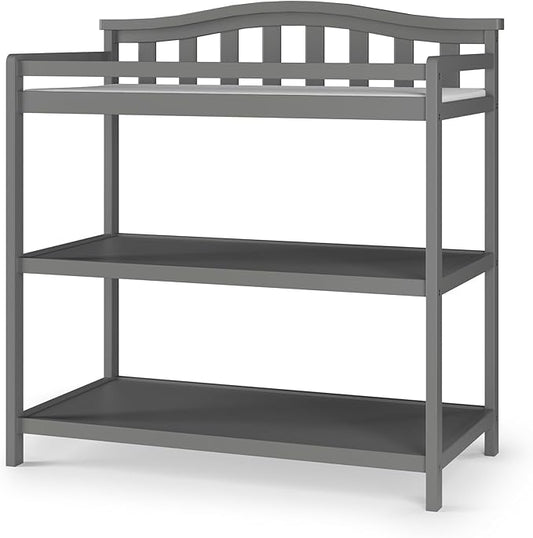 Child Craft Arch Top Infant Changing Table, Water-Resistant Pad and Safety Strap, Anti-Tip Kit Included to Prevent Tipping, Non-Toxic, Baby Safe Finish (Cool Gray)