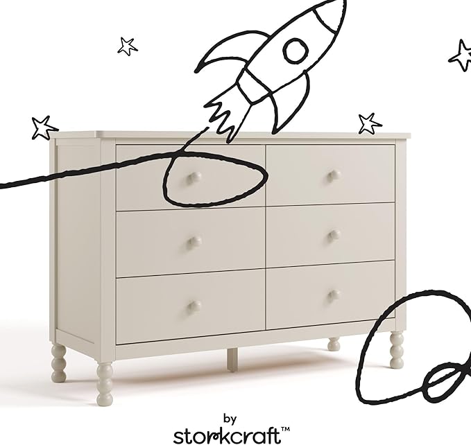 Storkcraft Rio 6 Drawer Dresser (Frosted Oat) – GREENGUARD Gold Certified, Wood Dresser for Bedroom, Kids & Nursery Storage Chest, Safety Interlocking Drawers, Pre-Installed Tracks, Kids Chest