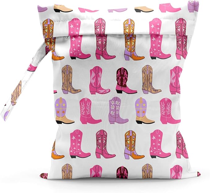 Waterproof Cloth Diaper Wet Dry Bag, Reusable Travel Beach Pool Daycare Soiled Toddler Items Yoga Gym Bag for Swimsuits or Wet Clothes Diaper Western Boots Wet Bag