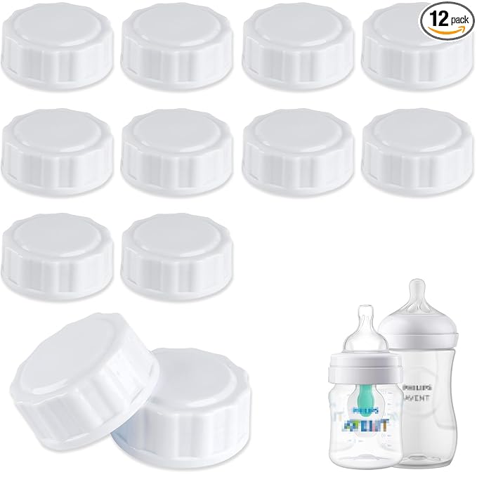 (12-PCs) Travel Bottle Caps Compatible with Avent Bottles, Bottle Lids Replacement White