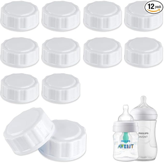 (12-PCs) Travel Bottle Caps Compatible with Avent Bottles, Bottle Lids Replacement White