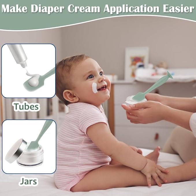 Baby Diaper Cream Spatula,3 Pack Silicone Diaper Cream Applicator Baby Butt Paste Spatula Diaper Cream Brush for Newborn Baby, 1 x Large Size (Green&Blue&Khaki)