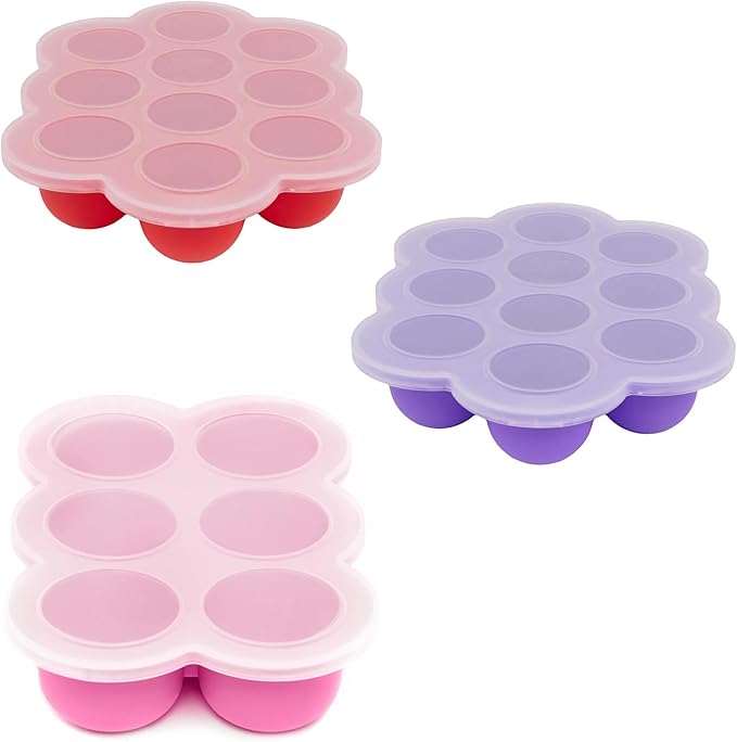 WeeSprout Silicone Baby Food Freezer Trays 3-Pack Bundle - 2 Ten 1.5oz & 1 Six 3oz Portions - Clip-on Lids - Homemade Purée & Breast Milk Storage