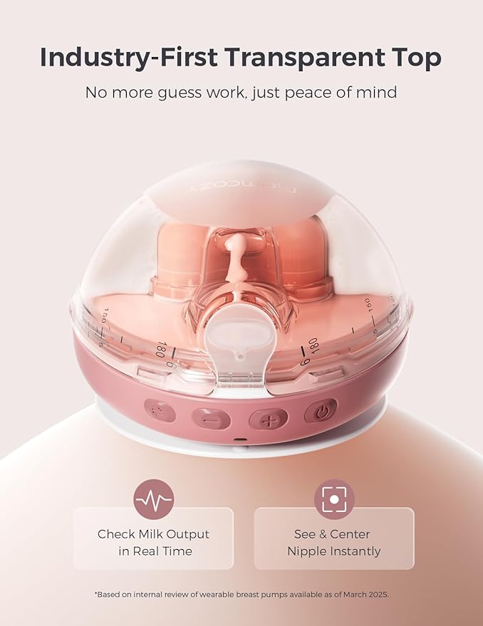 Momcozy Air 1 Wearable Breast Pump, Ultra-Slim Hands-Free Breast Pump with Wireless Charging Case, Top-View Visible, App Control, Auto Mode Switching, Milk Tracking & Full-Collector Alerts, 6oz