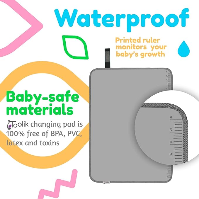 Toolik Baby Diaper Changing Pad, Extra Large (27.5 x 19.7 inch) Waterproof Mat for Stroller Walks or Diaper Bag, Fits Newborn and Toddler for Quick Change on The go (Grey, 3D Stars)